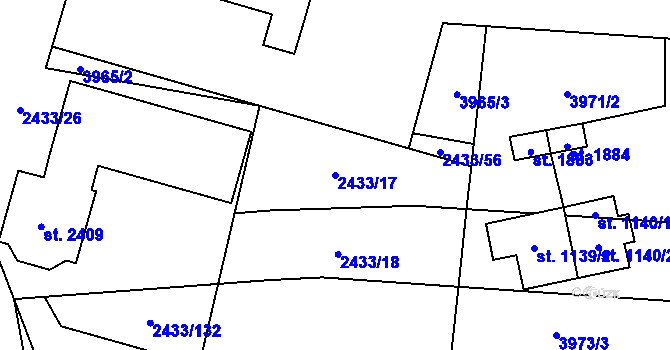 Parcela st. 2433/17 v KÚ Dobřany, Katastrální mapa