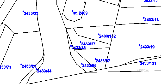 Parcela st. 2433/27 v KÚ Dobřany, Katastrální mapa
