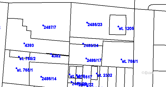 Parcela st. 2486/24 v KÚ Dobřany, Katastrální mapa