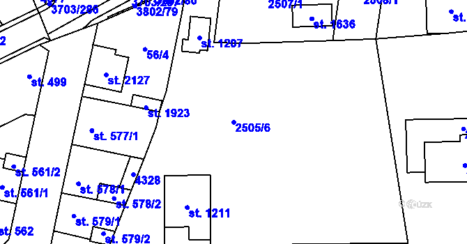Parcela st. 2505/6 v KÚ Dobřany, Katastrální mapa
