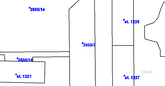 Parcela st. 2505/7 v KÚ Dobřany, Katastrální mapa