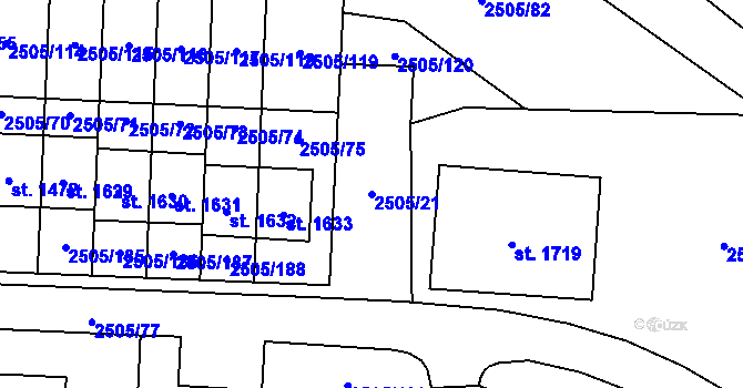 Parcela st. 2505/21 v KÚ Dobřany, Katastrální mapa