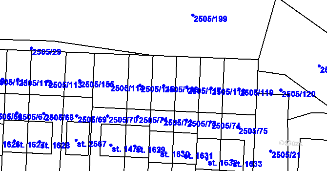 Parcela st. 2505/116 v KÚ Dobřany, Katastrální mapa