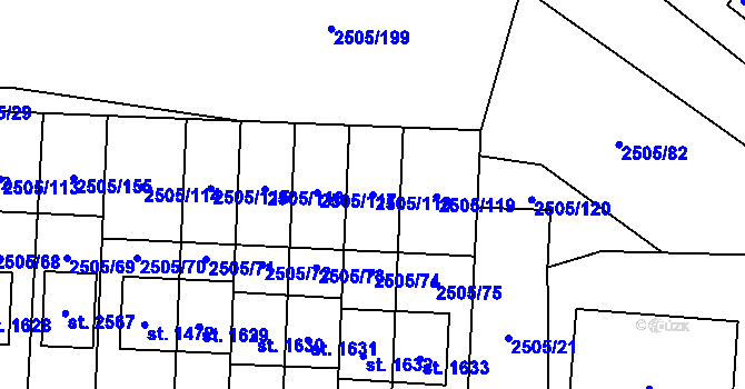 Parcela st. 2505/118 v KÚ Dobřany, Katastrální mapa