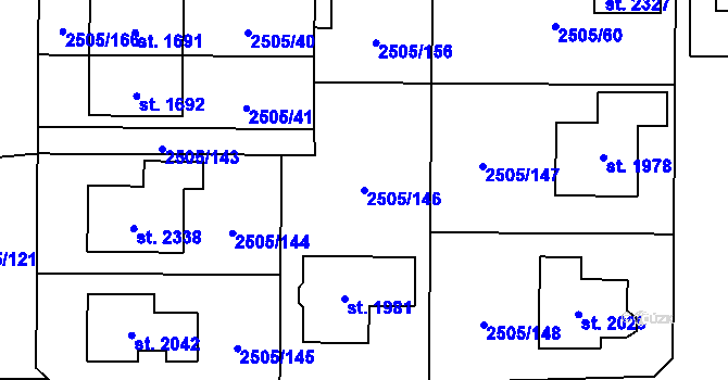 Parcela st. 2505/146 v KÚ Dobřany, Katastrální mapa