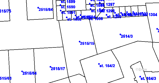 Parcela st. 2515/15 v KÚ Dobřany, Katastrální mapa
