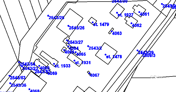 Parcela st. 2543/2 v KÚ Dobřany, Katastrální mapa