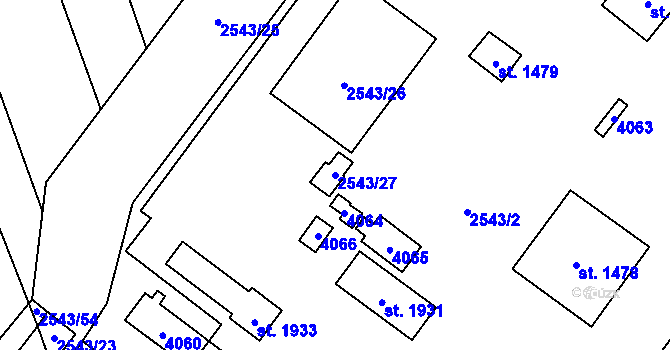 Parcela st. 2543/27 v KÚ Dobřany, Katastrální mapa