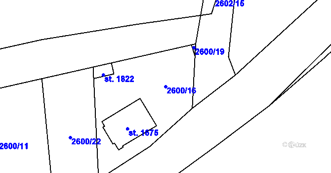 Parcela st. 2600/16 v KÚ Dobřany, Katastrální mapa
