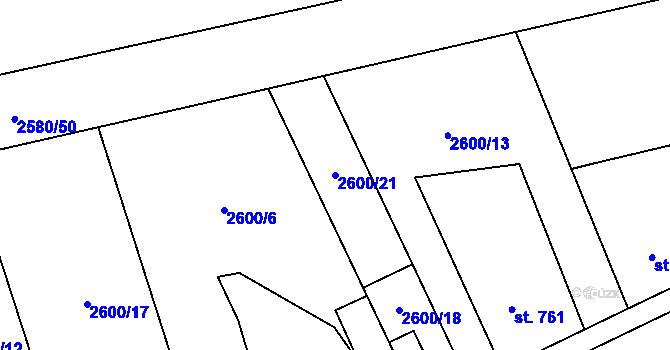 Parcela st. 2600/21 v KÚ Dobřany, Katastrální mapa