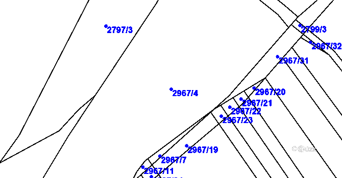 Parcela st. 2967/4 v KÚ Dobřany, Katastrální mapa