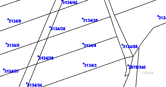 Parcela st. 3134/4 v KÚ Dobřany, Katastrální mapa