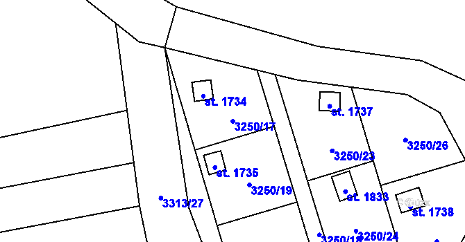 Parcela st. 3250/17 v KÚ Dobřany, Katastrální mapa