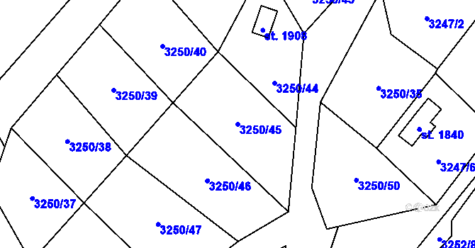 Parcela st. 3250/45 v KÚ Dobřany, Katastrální mapa