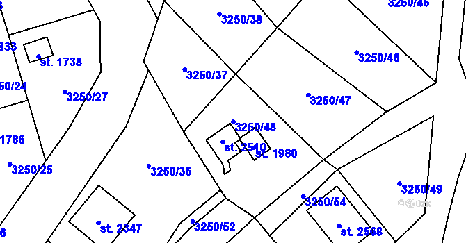 Parcela st. 3250/48 v KÚ Dobřany, Katastrální mapa
