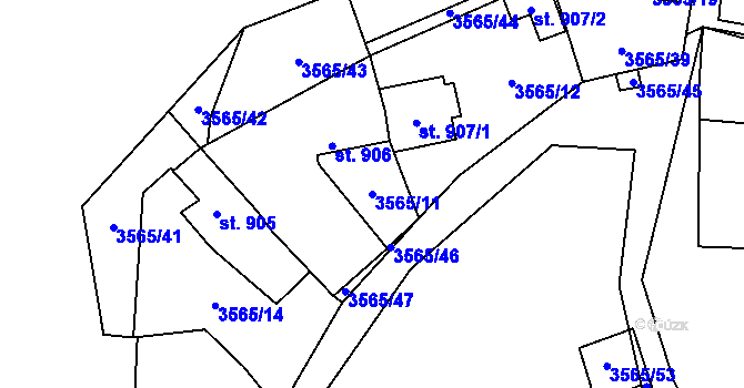 Parcela st. 3565/11 v KÚ Dobřany, Katastrální mapa
