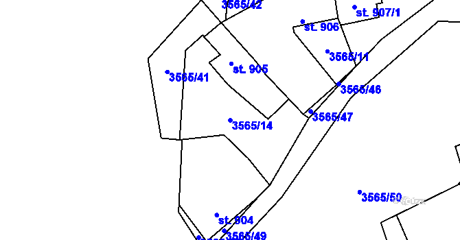 Parcela st. 3565/14 v KÚ Dobřany, Katastrální mapa