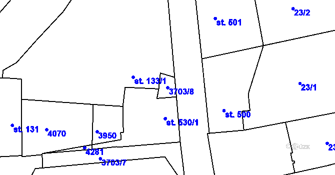Parcela st. 3703/8 v KÚ Dobřany, Katastrální mapa