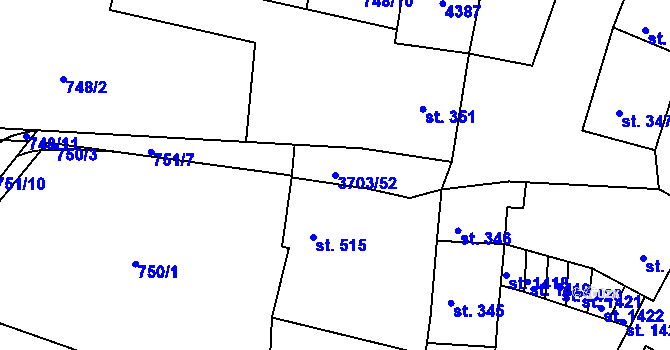 Parcela st. 3703/52 v KÚ Dobřany, Katastrální mapa