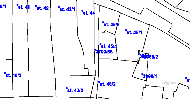 Parcela st. 3703/66 v KÚ Dobřany, Katastrální mapa