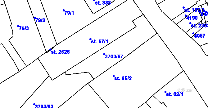 Parcela st. 3703/67 v KÚ Dobřany, Katastrální mapa