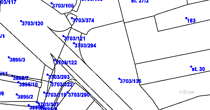 Parcela st. 3703/74 v KÚ Dobřany, Katastrální mapa