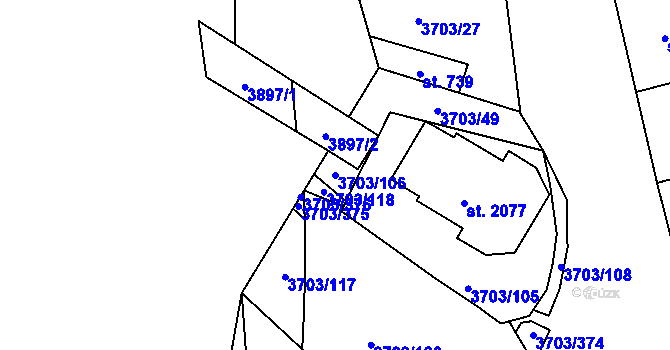 Parcela st. 3703/106 v KÚ Dobřany, Katastrální mapa