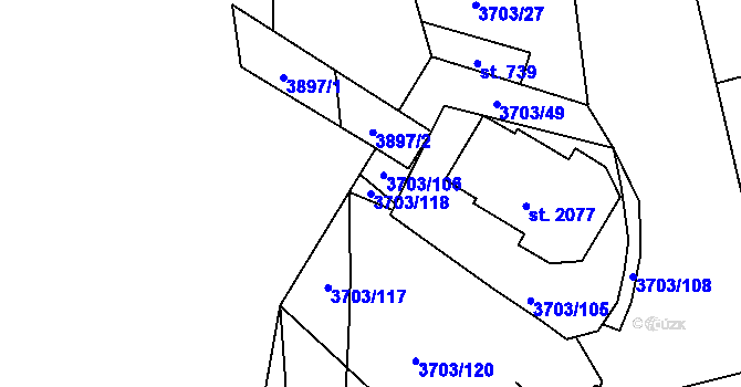 Parcela st. 3703/118 v KÚ Dobřany, Katastrální mapa