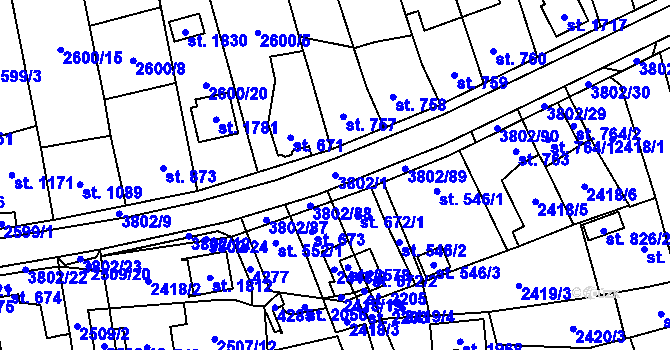 Parcela st. 3802/1 v KÚ Dobřany, Katastrální mapa