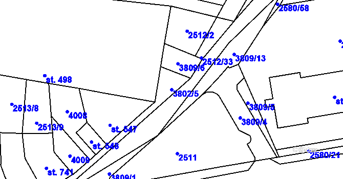 Parcela st. 3802/5 v KÚ Dobřany, Katastrální mapa