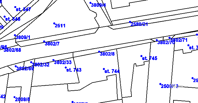 Parcela st. 3802/8 v KÚ Dobřany, Katastrální mapa