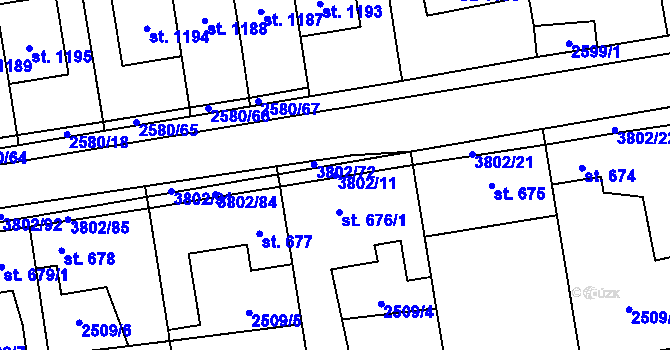 Parcela st. 3802/11 v KÚ Dobřany, Katastrální mapa
