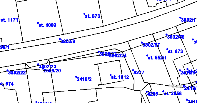 Parcela st. 3802/12 v KÚ Dobřany, Katastrální mapa