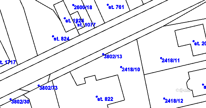 Parcela st. 3802/13 v KÚ Dobřany, Katastrální mapa