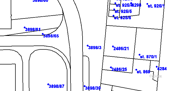 Parcela st. 3898/3 v KÚ Dobřany, Katastrální mapa