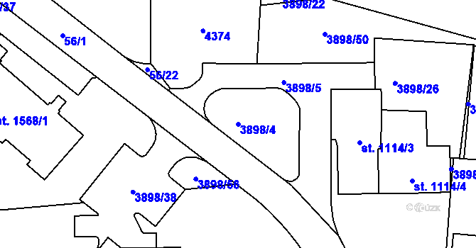 Parcela st. 3898/4 v KÚ Dobřany, Katastrální mapa