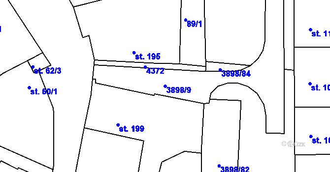 Parcela st. 3898/9 v KÚ Dobřany, Katastrální mapa