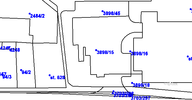 Parcela st. 3898/15 v KÚ Dobřany, Katastrální mapa