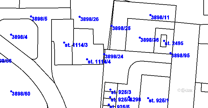 Parcela st. 3898/24 v KÚ Dobřany, Katastrální mapa
