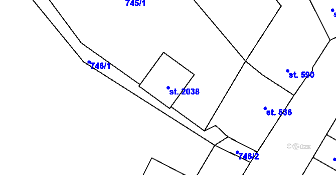 Parcela st. 2038 v KÚ Dobřany, Katastrální mapa
