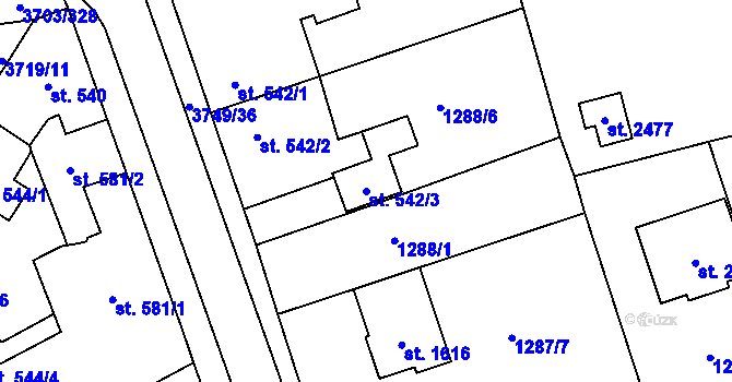 Parcela st. 542/3 v KÚ Dobřany, Katastrální mapa