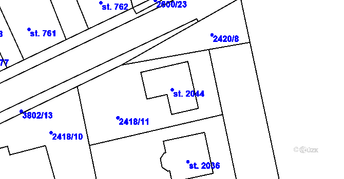 Parcela st. 2044 v KÚ Dobřany, Katastrální mapa