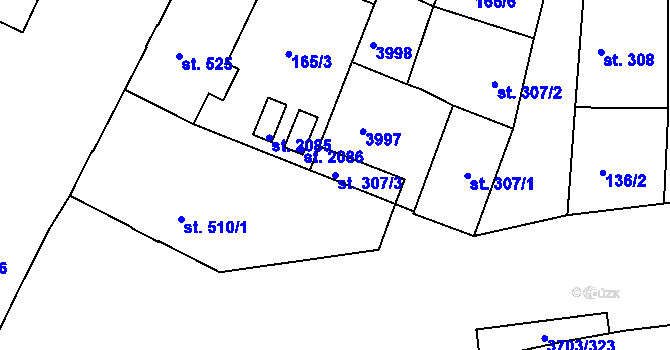 Parcela st. 307/3 v KÚ Dobřany, Katastrální mapa