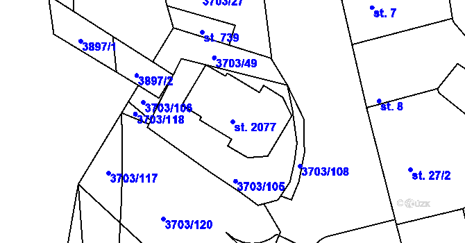 Parcela st. 2077 v KÚ Dobřany, Katastrální mapa