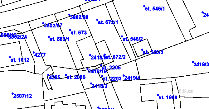 Parcela st. 672/2 v KÚ Dobřany, Katastrální mapa