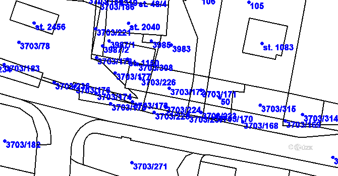 Parcela st. 3703/172 v KÚ Dobřany, Katastrální mapa