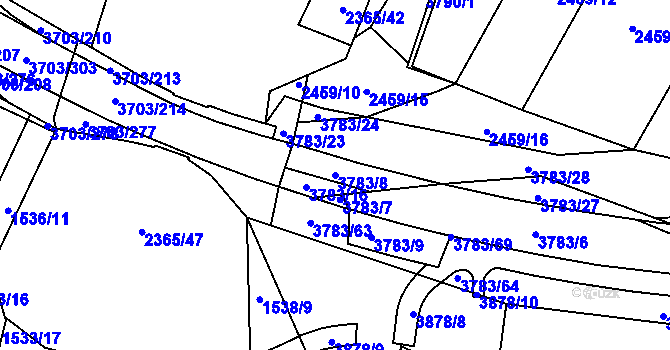 Parcela st. 3783/8 v KÚ Dobřany, Katastrální mapa