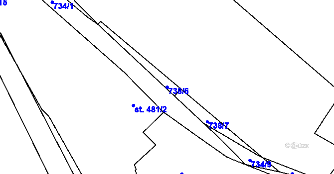 Parcela st. 738/6 v KÚ Dobřany, Katastrální mapa