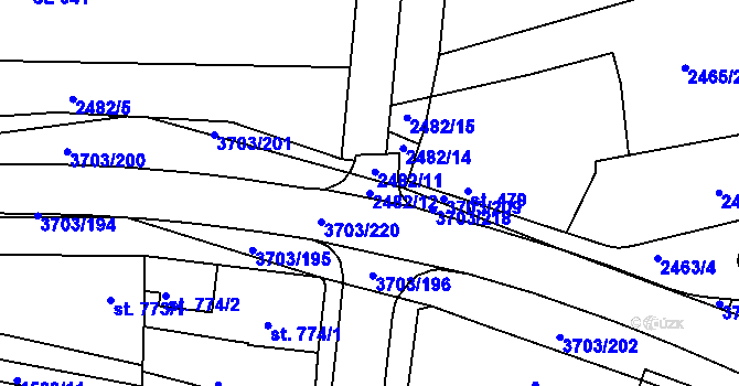 Parcela st. 2482/12 v KÚ Dobřany, Katastrální mapa