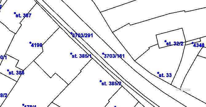 Parcela st. 3703/181 v KÚ Dobřany, Katastrální mapa